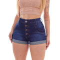 Shorts Jeans Feminino Cintura Alta Quatro Botões Tendência Luxo Básico